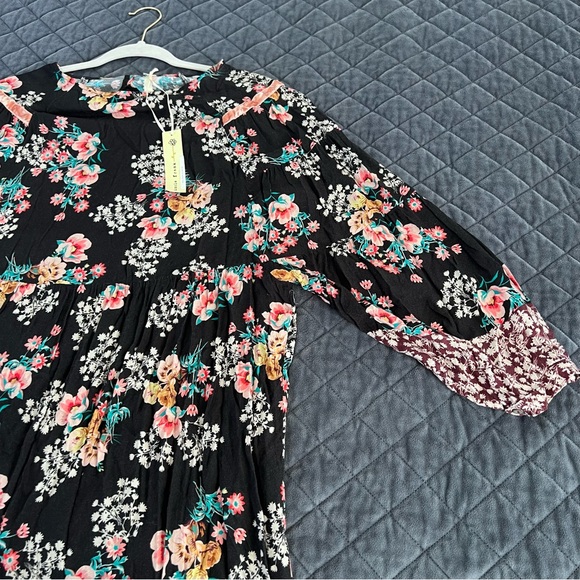 Uncle Frank Dress Women’s Small Medium Floral Sheath Raglan Boho Velvet Trim B17 - Picture 7 of 10